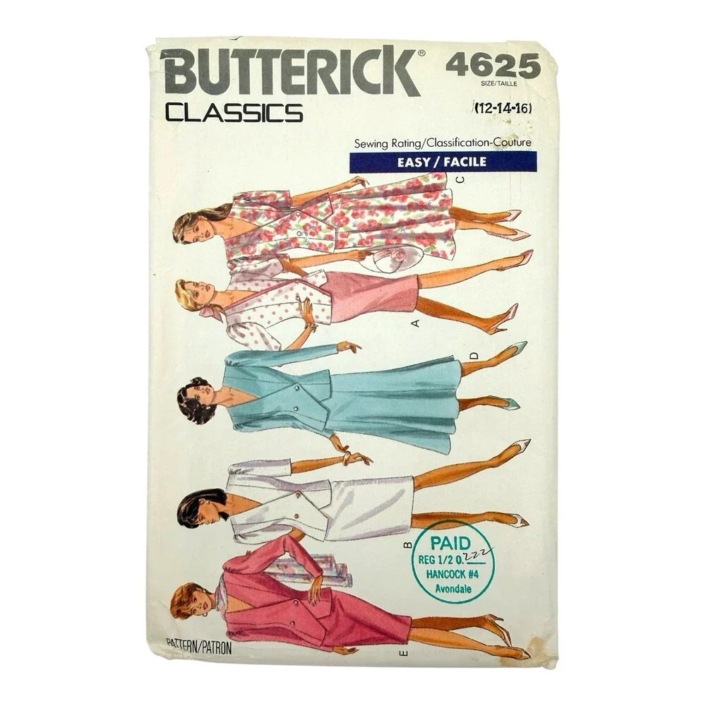 VTG 1990 Butterick Sewing Pattern Misses Top Skirt & Scarf Sz 12-14 #4625